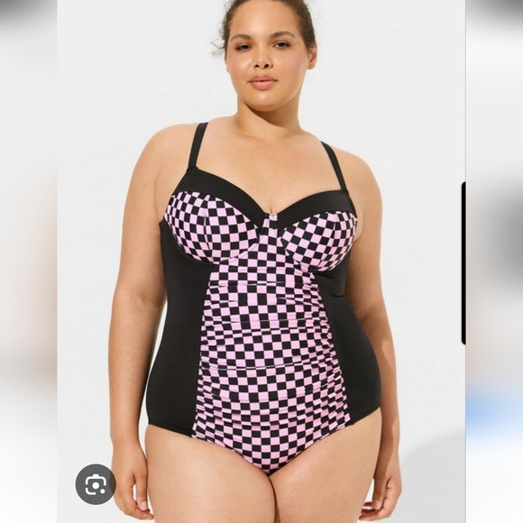 Torrid One Piece Swimsuit Plaid Padded Beach Travel Vacation OX - Picture 1 of 8